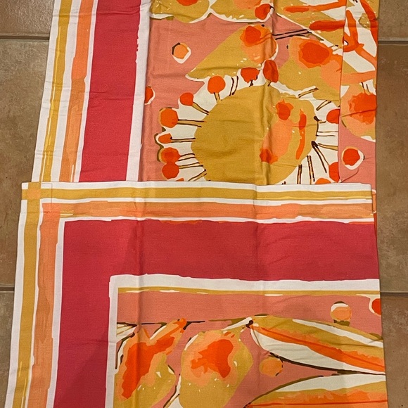 New ANTHROPOLOGIE/ VERA Perennial Floral Print Picnic Blanket Orange Gold Cream - Picture 12 of 13